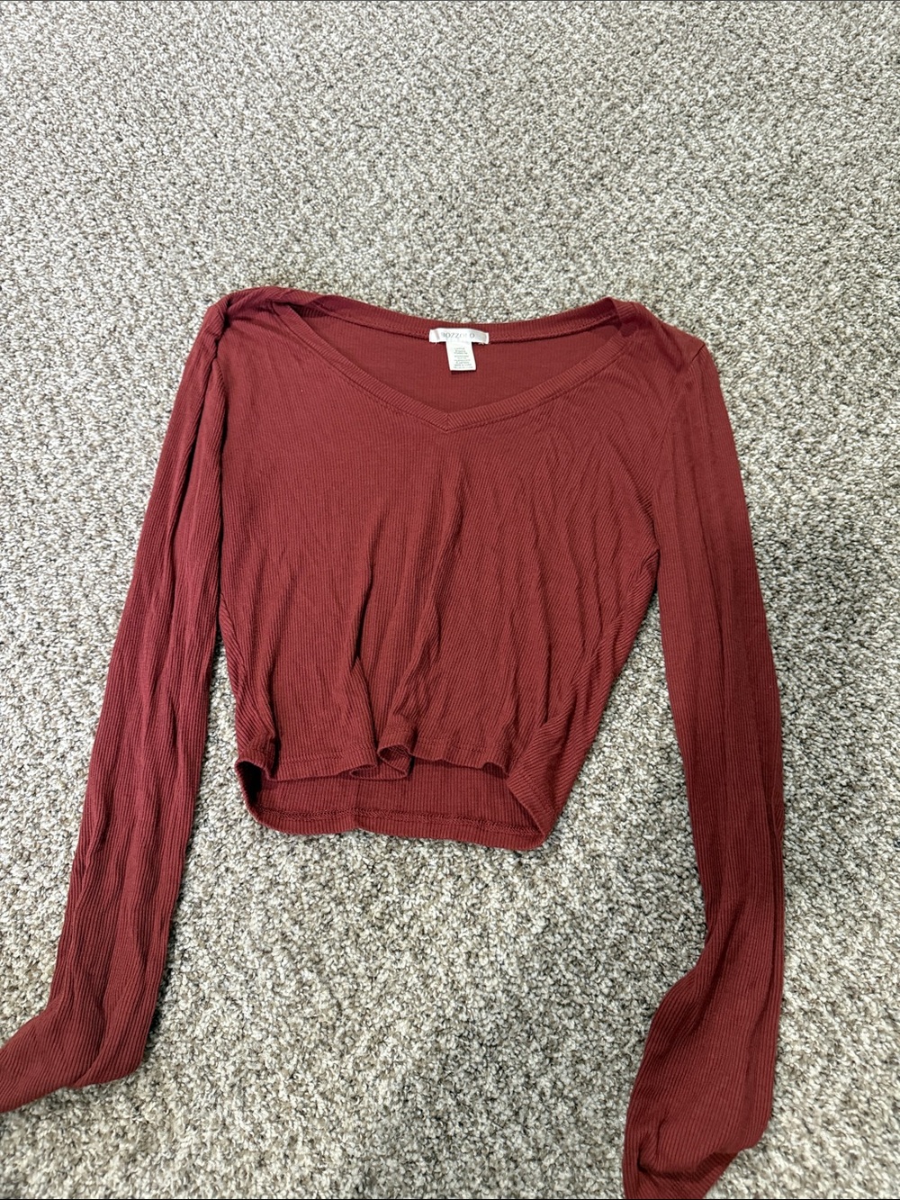 Long Sleeve V-Neck Cropped Top - Burgundy